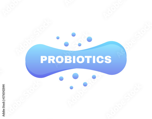 Probiotics bacteria label. Logo design. Healthy nutrition ingredient for therapeutic purposes. Vector illustration