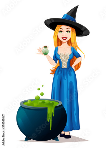 Happy Halloween. Beautiful witch cartoon character