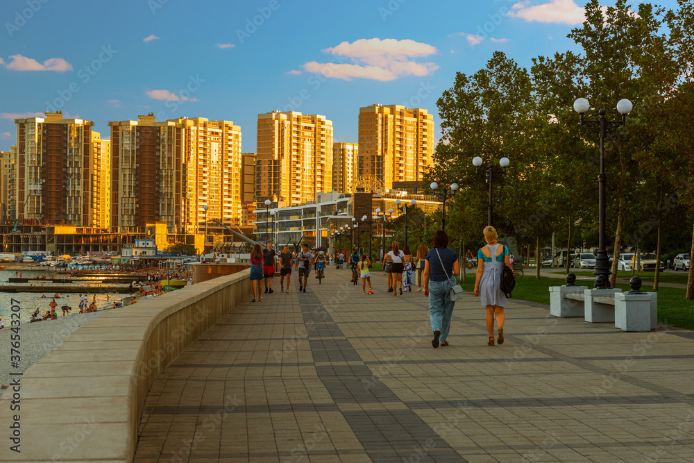 Urban landscape,the seaside promenade of the city in the evening before sunset Urban landscape,the seaside promenade of the city in the evening before sunset