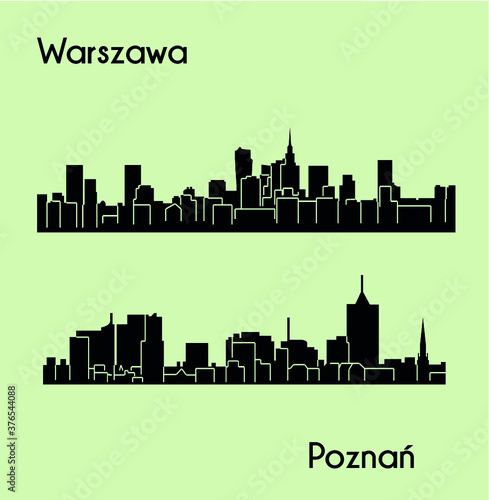 Warsaw, Poznan 2 city silhouette in Poland