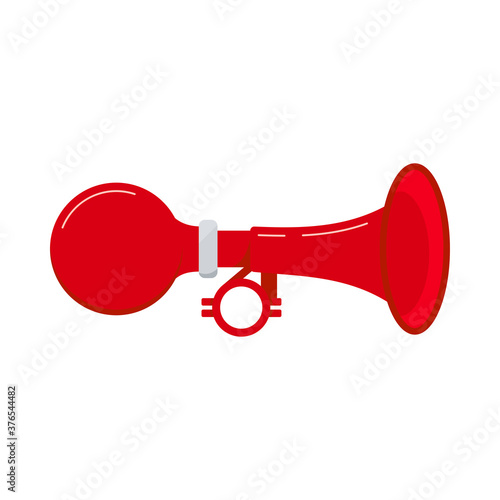 Bicycle horn icon isolated on white background. Red rubber bike klaxon horn sign for children venicle. Flat design cartoon style vector illustration.