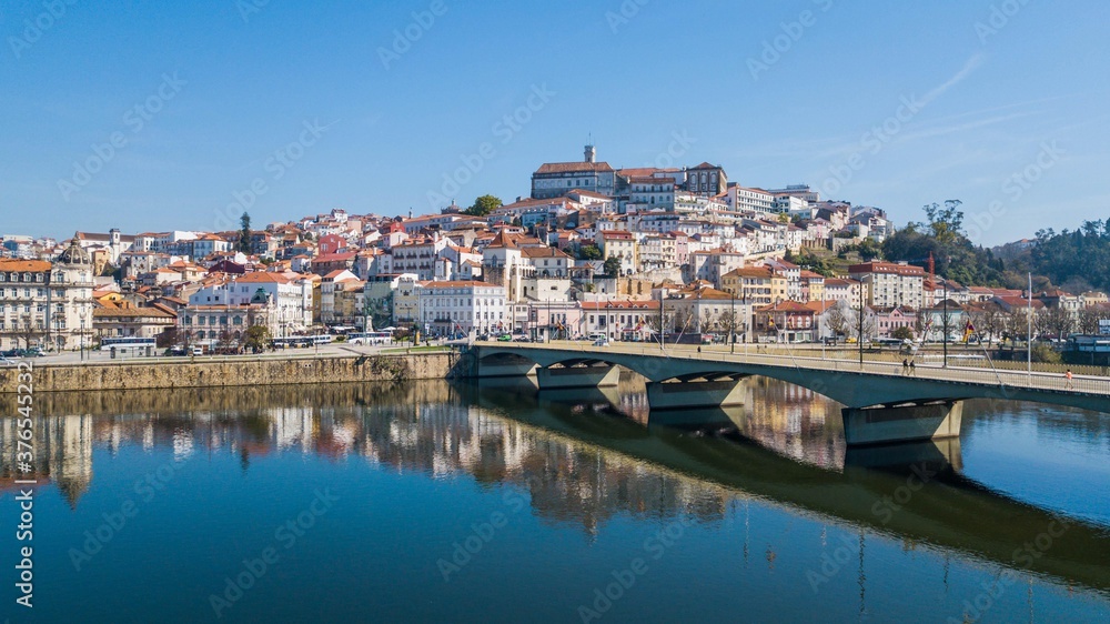 Coimbra, Portugal. Beautiful panoramic view of the city of Coimbra and Mondego river