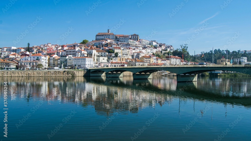 Coimbra, Portugal. Beautiful panoramic view of the city of Coimbra and Mondego river