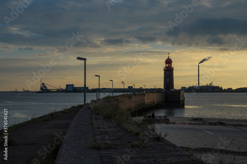 Dusk on the river Weser in Bremerhaven.