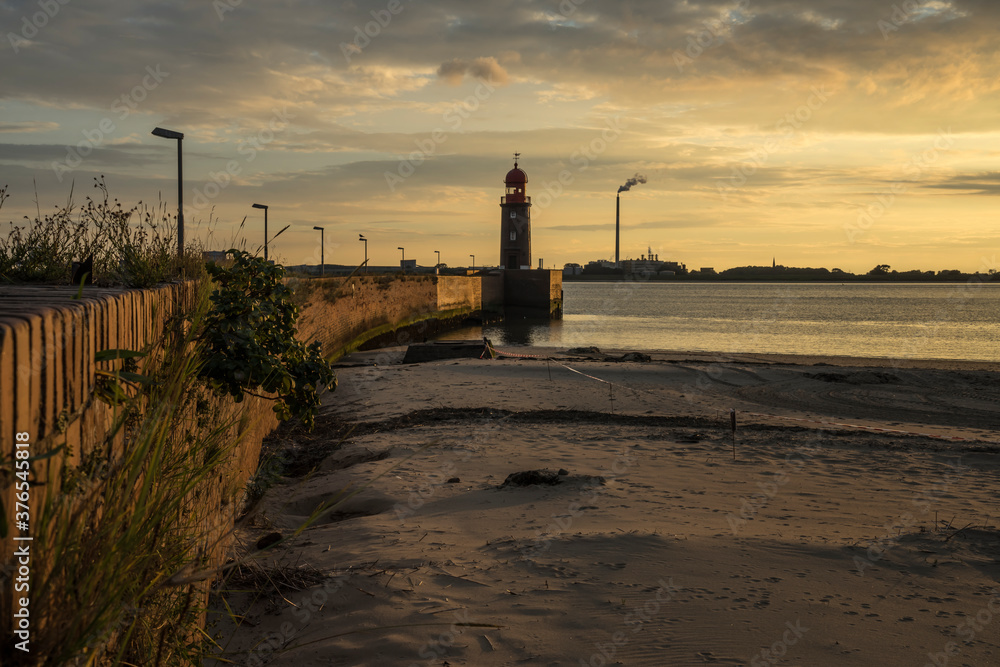 Sunset on the river Weser in Bremerhaven.