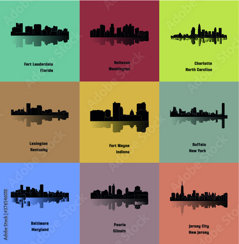 Set of 9 City ( Buffalo, Fort Lauderdale, Lexington, Jersey City, Baltimore, Peoria, Bellevue, Fort Wayne, Charlotte )