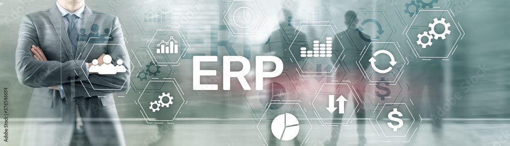 Online ERP system concept on abstract business mixed media background. Online ERP system concept on abstract business mixed media background.