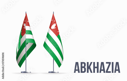 Abkhazia flag state symbol isolated on background national banner. Greeting card National Independence Day of the republic of Abkhazia. Illustration banner with realistic state flag.