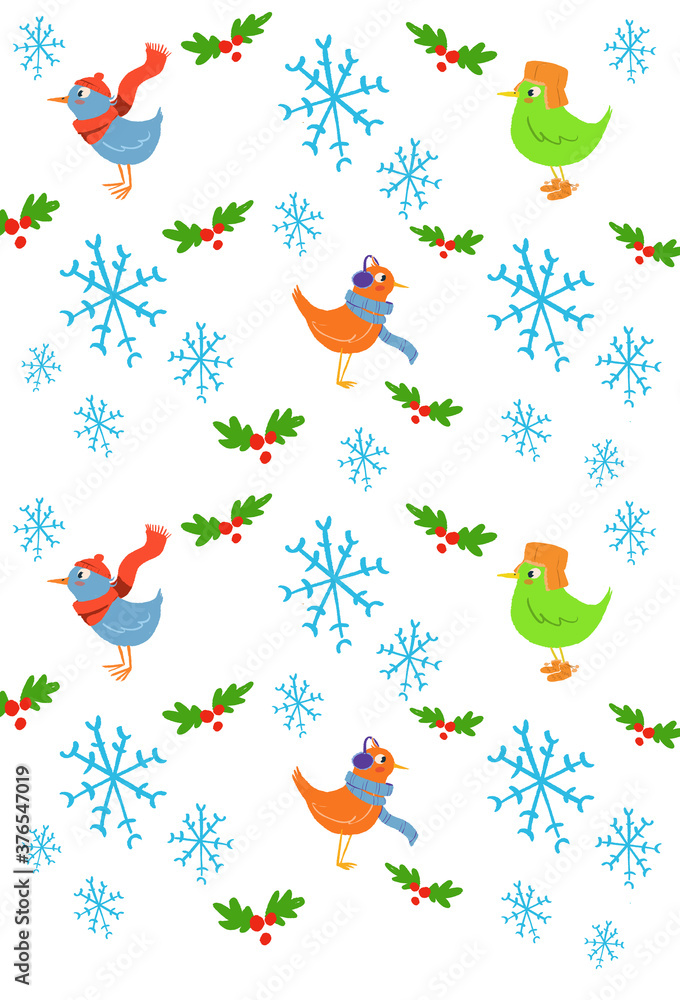 christmas pattern with birds isolated on white backgrond christmas pattern with birds isolated on white backgrond