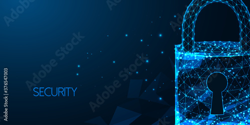 Futuristic cyber security concept with glowing low polygonal padlock