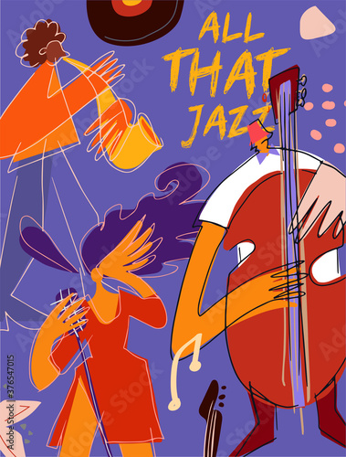 Poster design template with jazz musicians for music event, festival, perfomances