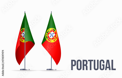 Portugal flag state symbol isolated on background national banner. Greeting card National Independence Day Republic of Portugal. Illustration banner with realistic state flag of Portuguese Republic.