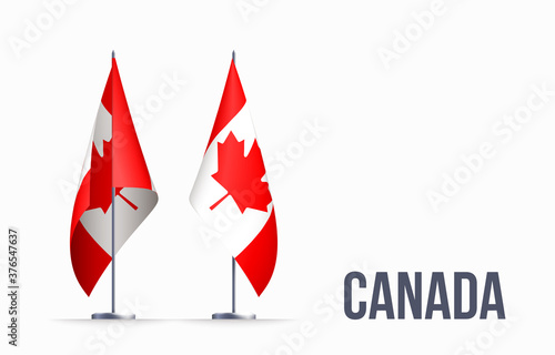 Canada flag state symbol isolated on background national banner. Greeting card National Independence Day of the Republic of Canada. Illustration banner with realistic state flag.