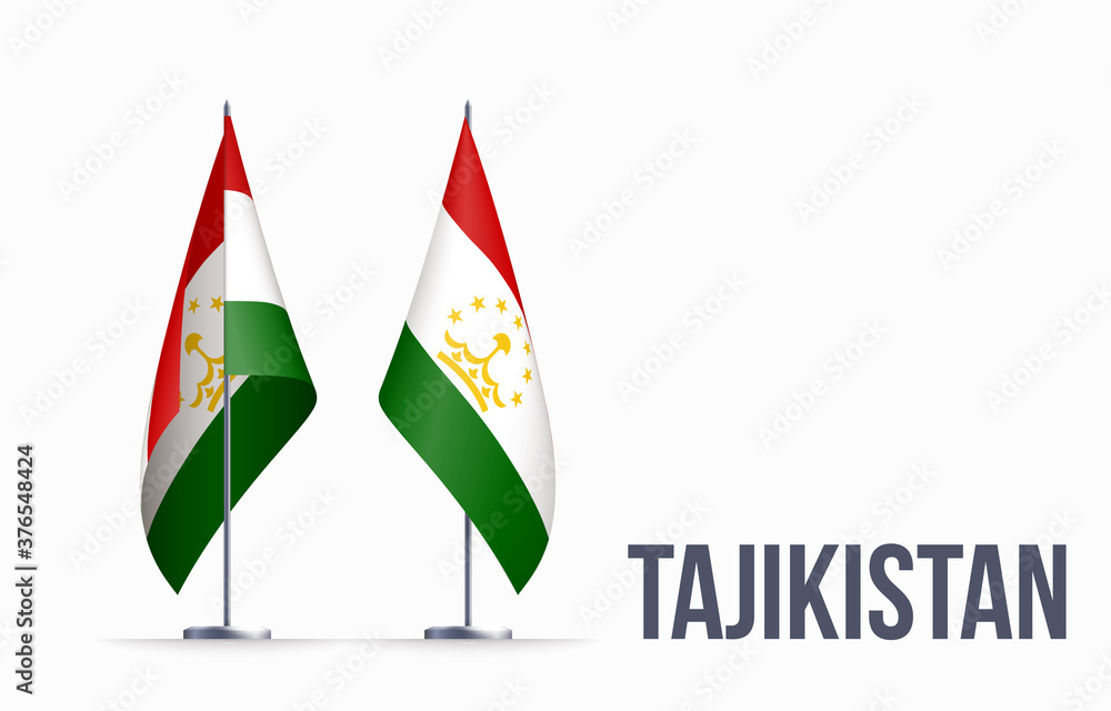 Tajikistan flag state symbol isolated on background national banner. Greeting card National Independence Day of the Republic of Tajikistan. Illustration banner with realistic state flag. Tajikistan flag state symbol isolated on background national banner. Greeting card National Independence Day of the Republic of Tajikistan. Illustration banner with realistic state flag.