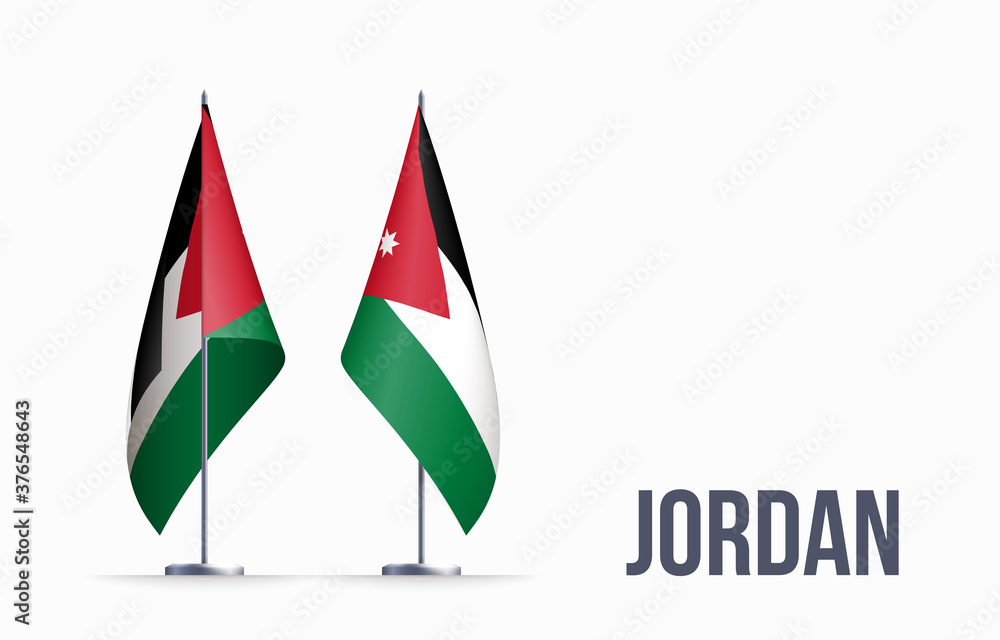 Jordan flag state symbol isolated on background national banner. Greeting card National Independence Day of the Hashemite Kingdom of Jordan. Illustration banner with realistic state flag. Jordan flag state symbol isolated on background national banner. Greeting card National Independence Day of the Hashemite Kingdom of Jordan. Illustration banner with realistic state flag.