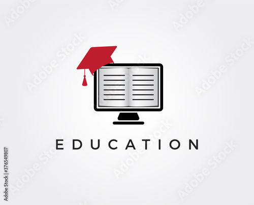 minimal online education logo template - vector illustration