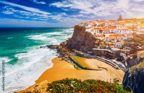 Azenhas do Mar is a seaside town in the municipality of Sintra, Portugal. Close to Lisboa. Azenhas do Mar white village, cliff and ocean, Sintra, Portugal. Azenhas Do Mar, Sintra, Portugal. photo