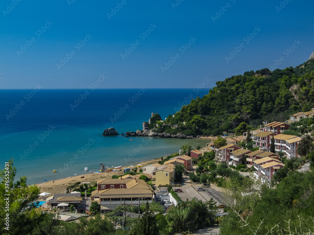 View of Glyfada beach in Greece island of Corfu during the september months.