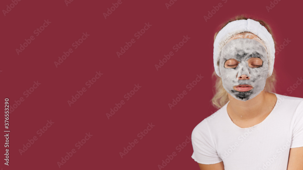 Woman cleaning face skin enjoy herself with bubble cleansing foam Woman cleaning face skin enjoy herself with bubble cleansing foam