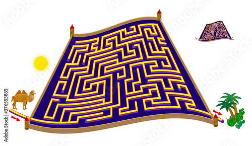 Logic puzzle game with labyrinth for children and adults. Help the camel find the way till the plants. Worksheet for kids brain teaser book. IQ test. Online playing.
