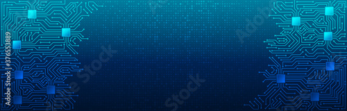 Wide High-tech technology background texture. Circuit board vector illustration. Microelectronics and engineering concept.