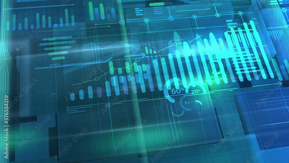 Blue corporate background with an array of growth infographics. Blue corporate background with an array of growth infographics.