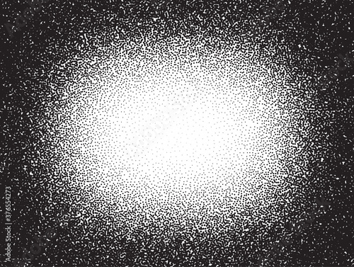 Dotwork pattern vector background. Sand grain effect. Black noise stipple dots. Abstract noise dotwork pattern. Black dots grunge banner. Gradient stipple circles. Stochastic dotted vector background.