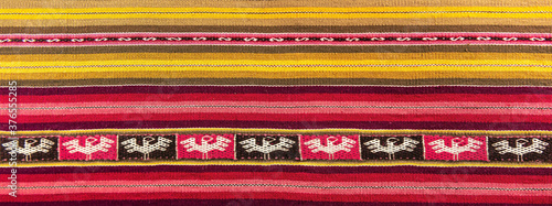 Andes textile panorama on local fabric market with copy space, Sucre, Bolivia.