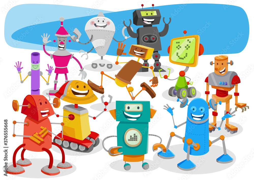 Fototapeta premium funny robots cartoon fantasy characters group