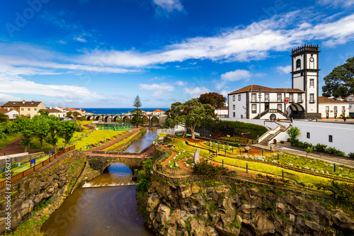 Wallpaper Mural Panoramic cityscape view to Municipality and central square Of Ribeira Grande, Sao Miguel, Azores, Portugal. Central square of Ribeira Grande, Sao Miguel, Azores, Portugal. Torontodigital.ca