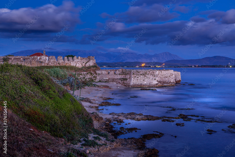 Blue hour at the castle of Pantokratoras, in Preveza town, Epirus, Greece.