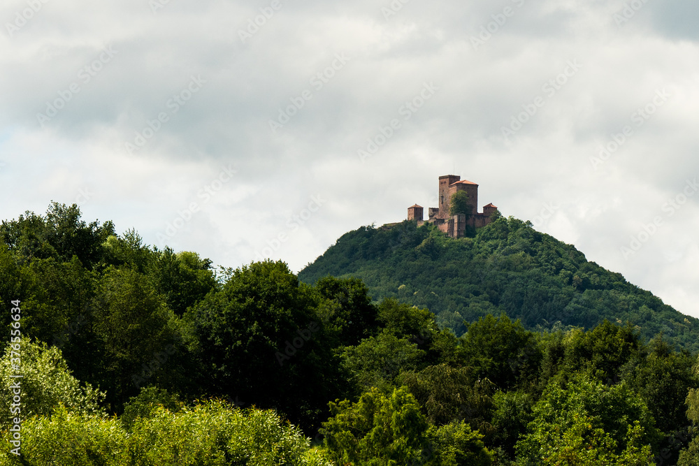 view on the castle ruin of trifels in the southwest palatine forest (pfälzer wald)