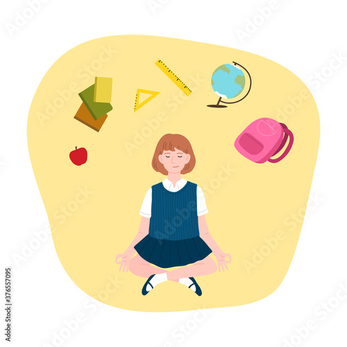 Girl trying to concentrate and not to think about school and studying and meditating
