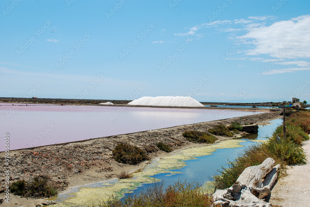 ponds of salt at the the pink, salt-producing waters of Gruissan