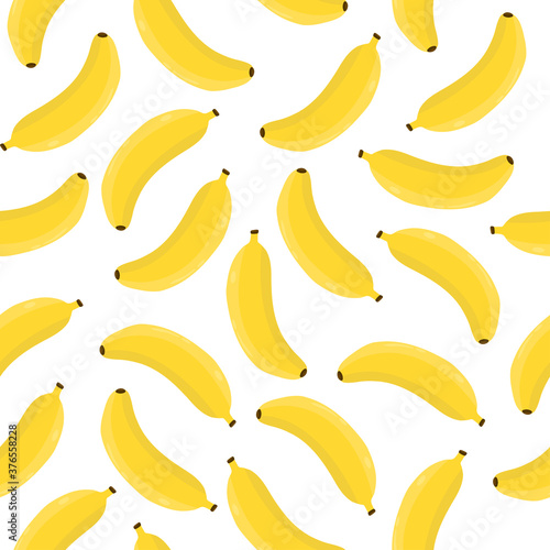 Seamless pattern with yellow banana on white background. Vector illustration in flat style. Good for fabric print, wrapping paper, wallpapers, cards.