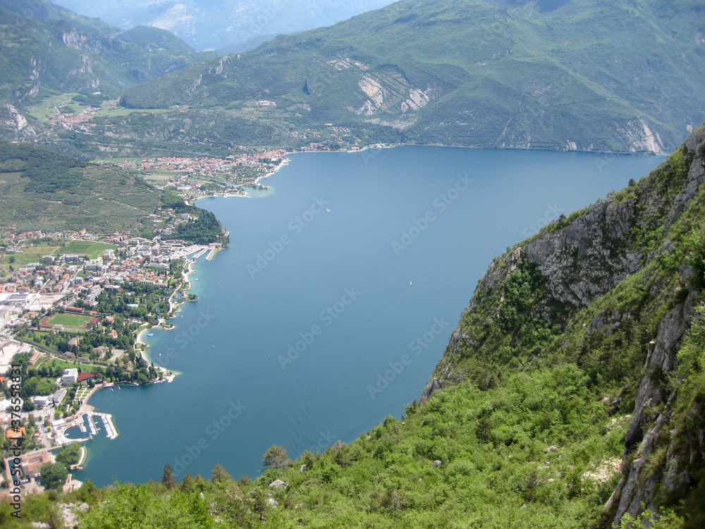 panoramic view on Riva del garda from mountain peak of cima d'oro