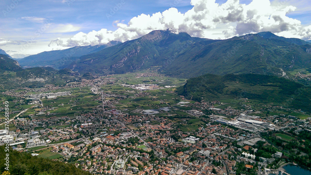 panoramic view on Riva del garda from mountain peak of cima d'oro