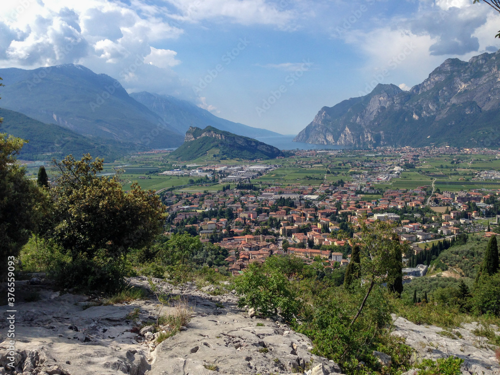panoramic view of mountains at the garda lake, city of Arco, northern italy
