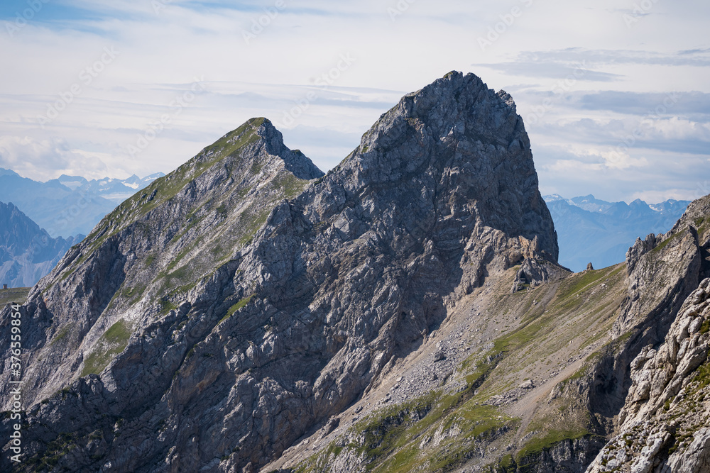 Fototapeta premium mountain panorama view from the karwendel mountains, bavaria, germany