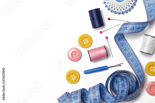 Set of different sewing items isolated on white background 