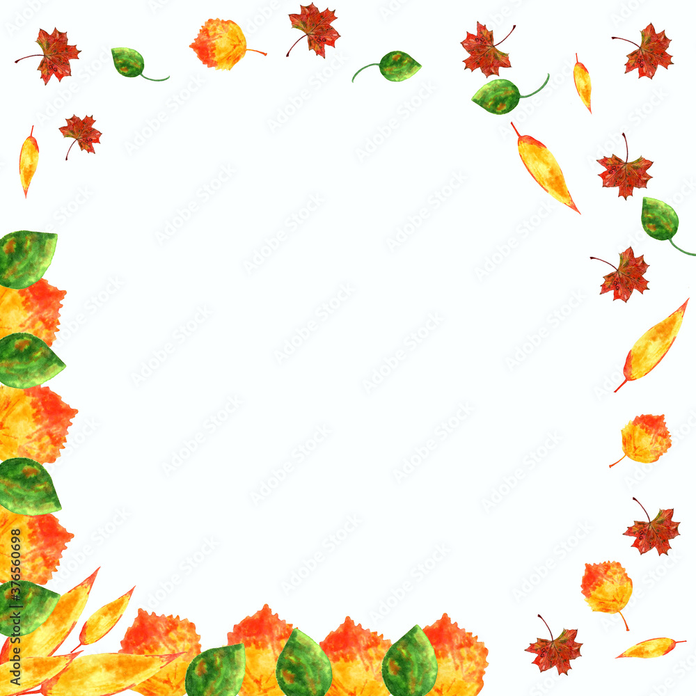 Frame of beautiful colored autumn leaves isolated on white Frame of beautiful colored autumn leaves isolated on white