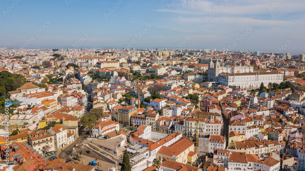 Alfama, Lisbon. Aerial view of the Alfama neighborhood in Lisbon
