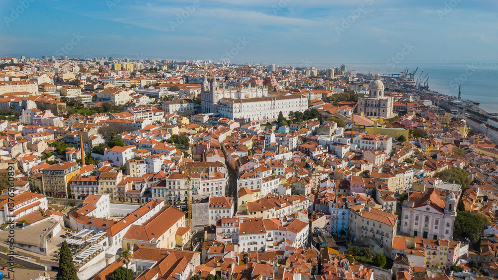 Alfama, Lisbon. Aerial view of the Alfama neighborhood in Lisbon