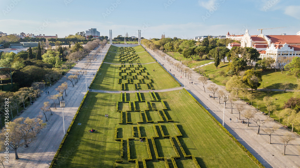 Lisbon, Parque Eduardo VII. Aerial view of the Eduardo VII park in Lisbon Lisbon, Parque Eduardo VII. Aerial view of the Eduardo VII park in Lisbon