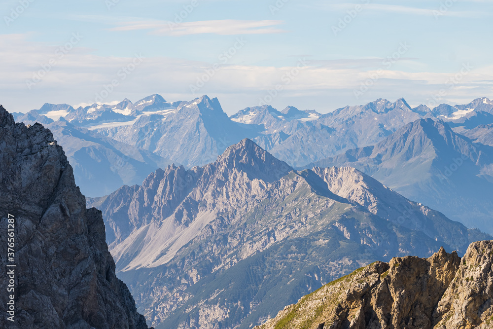 Fototapeta premium mountain panorama view from the karwendel mountains, bavaria, germany