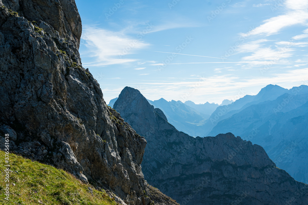 mountain panorama view from the karwendel mountains, bavaria, germany