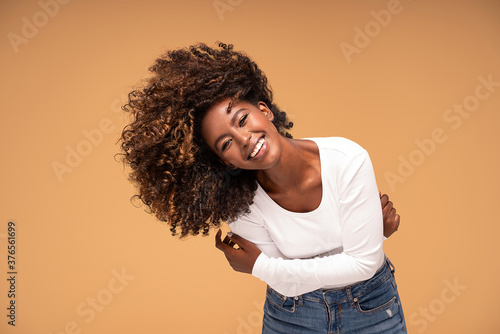 Happy african american woman smiling.