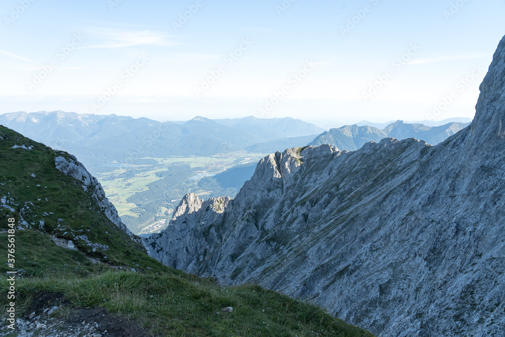 mountain panorama view from the karwendel mountains, bavaria, germany mountain panorama view from the karwendel mountains, bavaria, germany