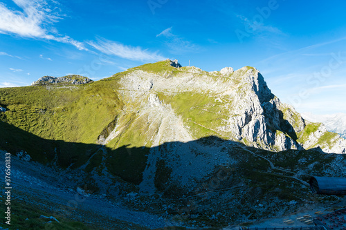 mountain panorama view from the karwendel mountains  bavaria  germany