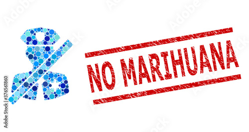 Round dot combination stop police patrol and NO MARIHUANA grunge stamp seal. Seal includes NO MARIHUANA title between parallel lines. Vector mosaic is based on stop police patrol symbol,